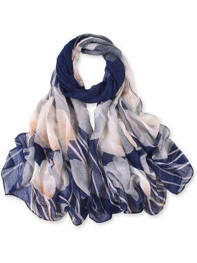 Women's Navy Blue Cover Hijab Cotton Voile Wrap for Spring Fall Scarf Shawl